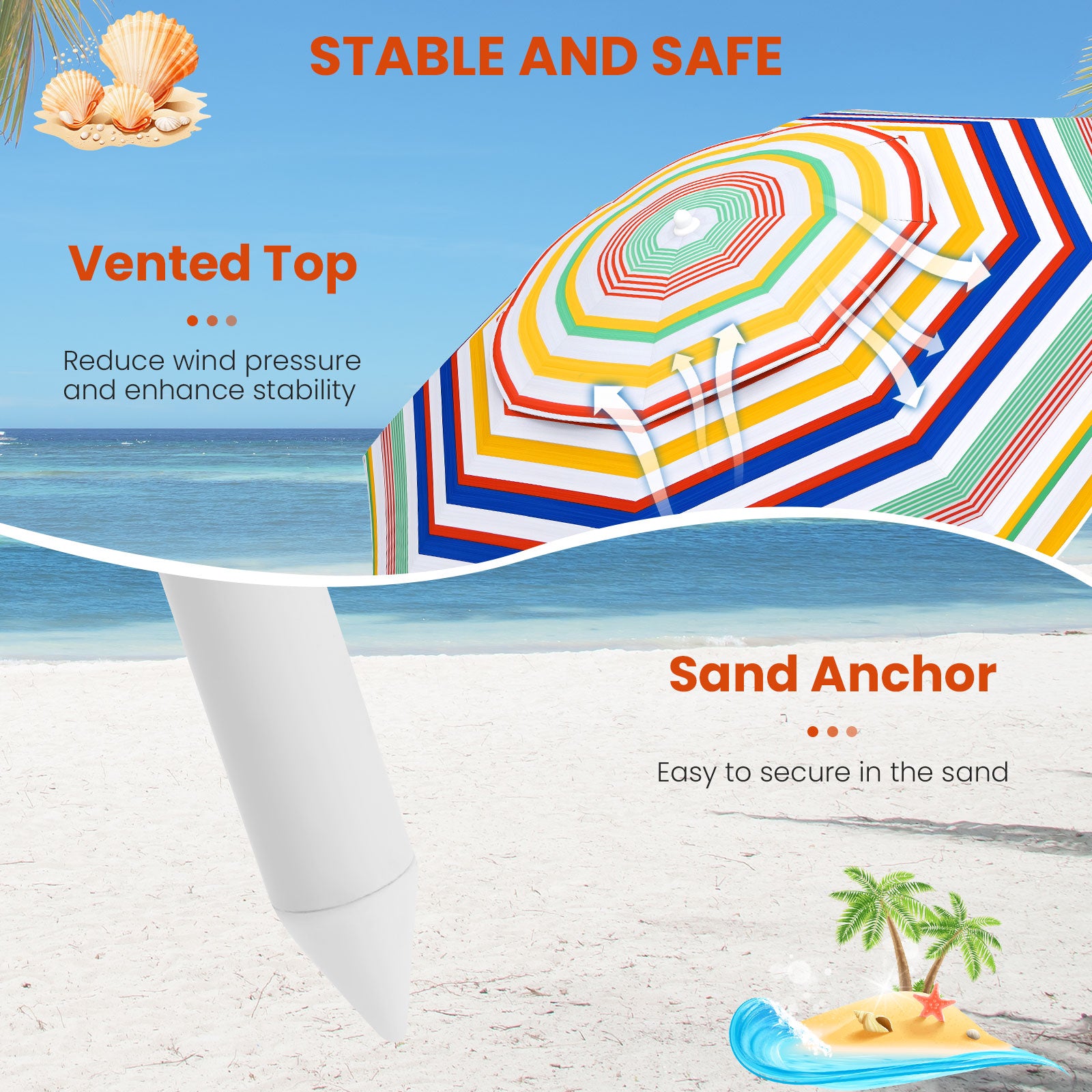 6.5 Feet Beach Umbrella with UPF50+ Sun Protection and Push Button Tilt-Colorful, Color Outdoor Umbrellas at Gallery Canada