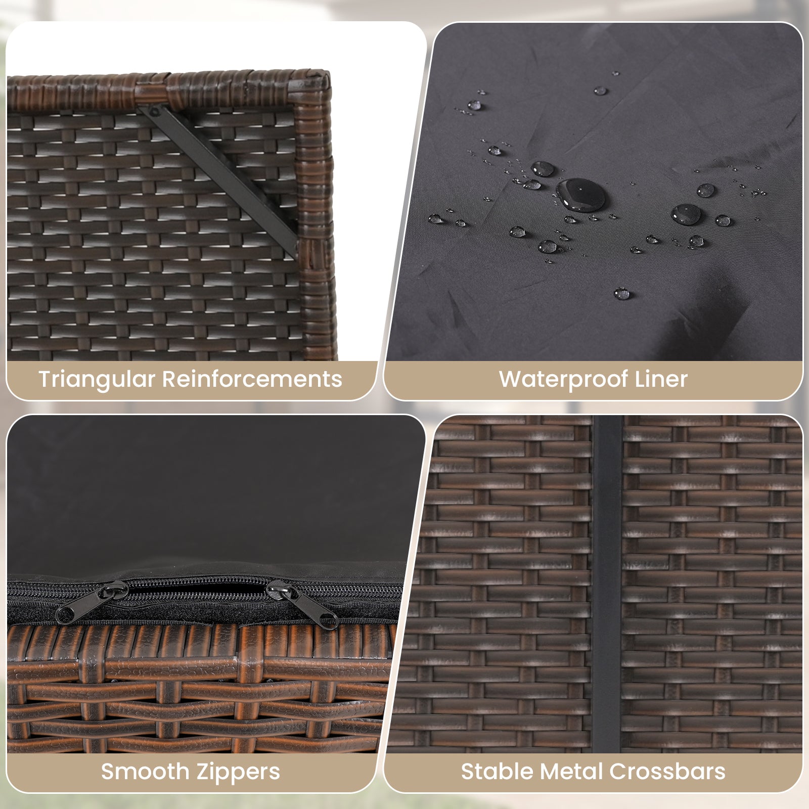 PE Rattan Storage Bin with Waterproof Liner for Patio Cushions, Brown Sheds & Outdoor Storage at Gallery Canada