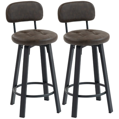 Upholstered Bar Stools Set Of 2, With Footrest And Backrest, Brown Bar Stools at Gallery Canada