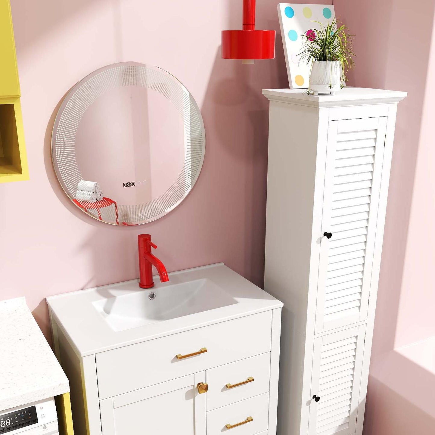 3-Piece Laundry room Bundle: Single Bathroom Vanity + Tall Bathroom Floor Cabinet + 2.6 Cu.ft Compact Portable Clothes Dryer Bath at Gallery Canada