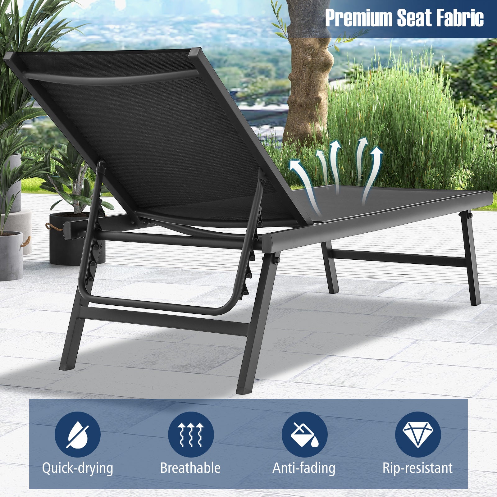 3 Pieces Patio Chaise Lounge Chair and Table Set for Poolside Yard, Black Outdoor Seating & Patio Chairs at Gallery Canada
