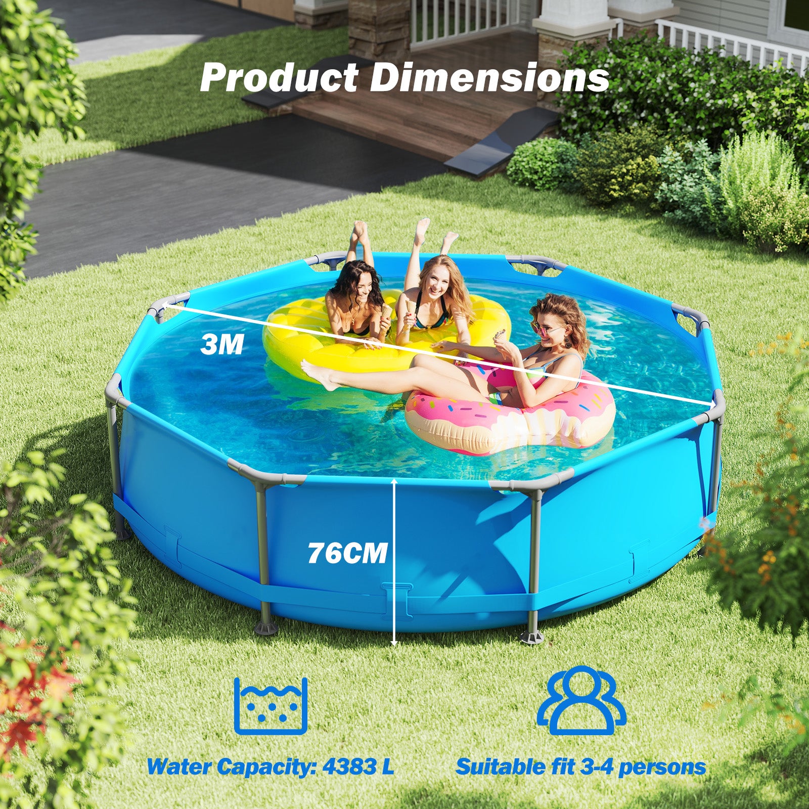 Metal Frame Outdoor Family Swimming Pool, 10 x 10 ft, Blue Swimming Pools at Gallery Canada