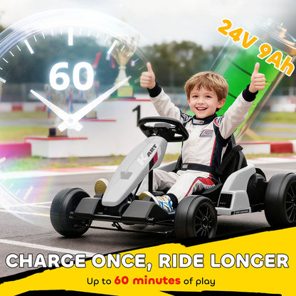 24V Electric Go Kart, Dual 150W Motors, Adjustable Seat, 11.2MPH, White Electric Ride-On Toys at Gallery Canada
