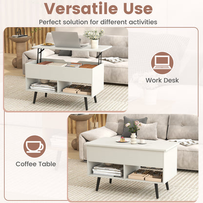 31.5 Inch Lift-Top Coffee Table, Hidden Storage, 2 Shelves, White Living Room at Gallery Canada