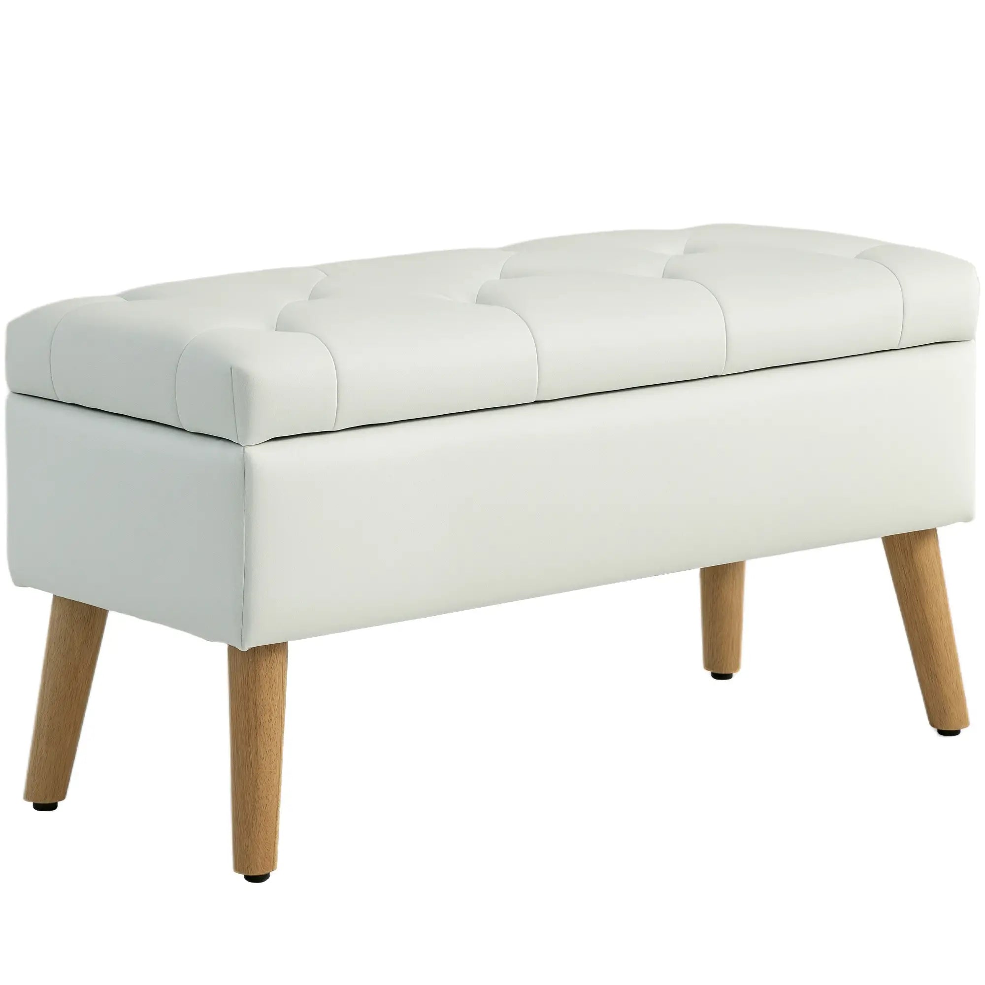 Velvet Storage Ottoman with Lid, Wood Legs, Cream White Storage Ottomans & Benches at Gallery Canada