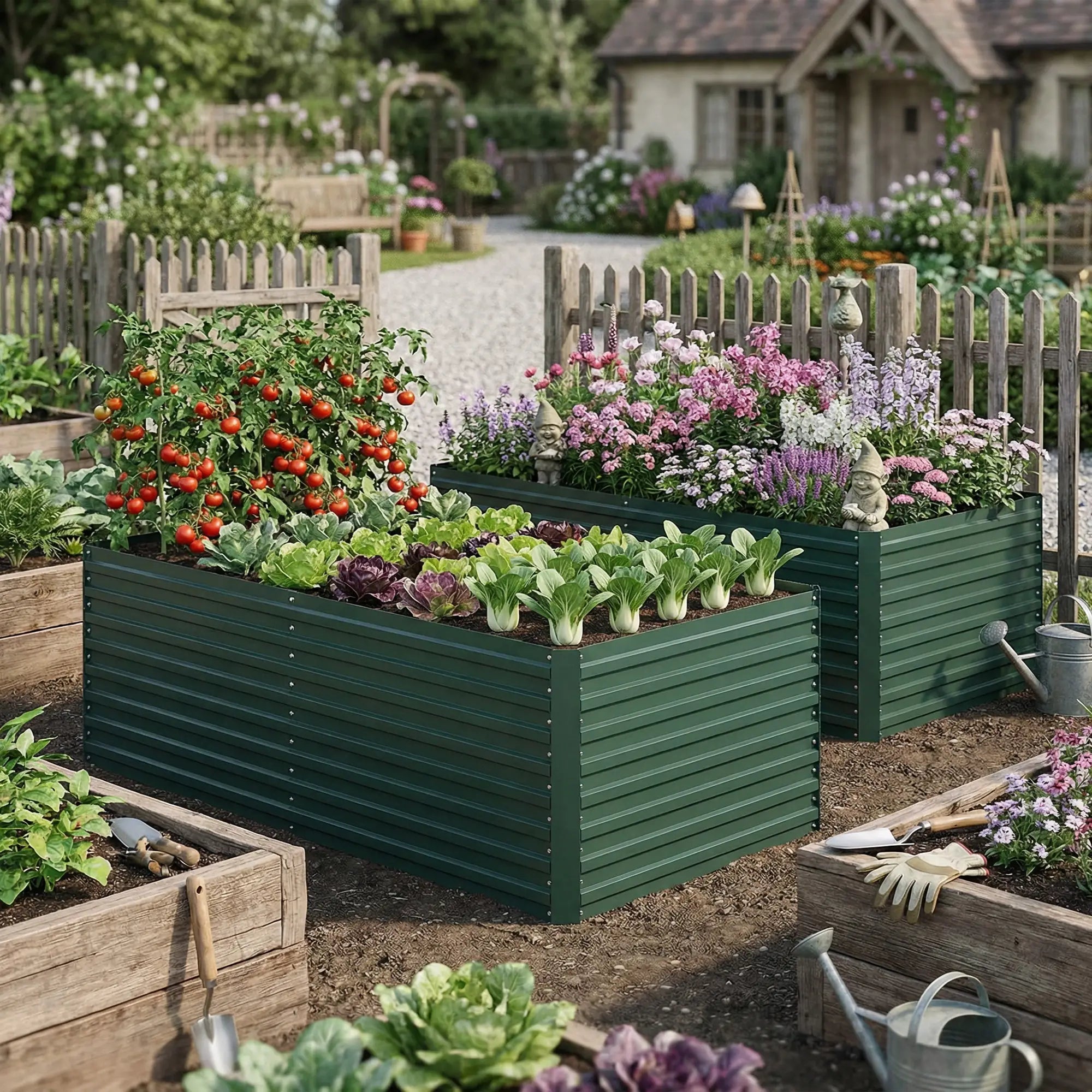Set Of 2 Galvanised Raised Garden Bed, 6 x 3 x 2 ft, Green Galvanized Planter Boxes at Gallery Canada
