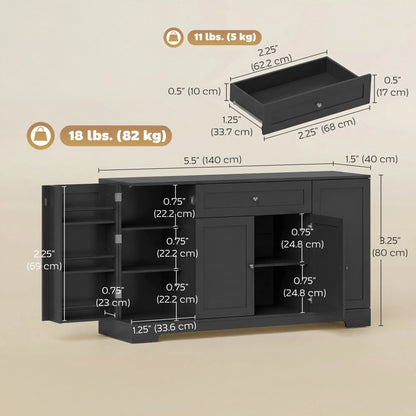 55" Kitchen Cabinet With Drawer, Adjustable Shelves, Black Bar Cabinets at Gallery Canada