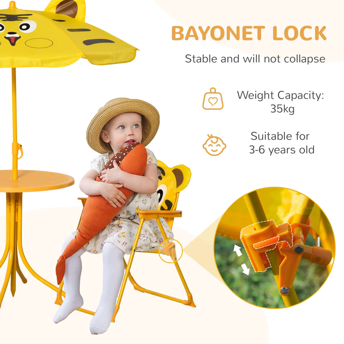 Kids Folding Picnic Table Chair Set with Adjustable Umbrella, Yellow Kids Outdoor Furniture at Gallery Canada