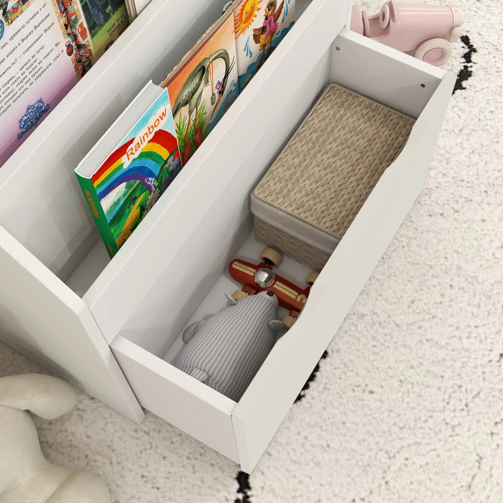 Kids Bookshelf, 3 Tier Display Shelves, Drawer, White Baby & Kids Storage at Gallery Canada