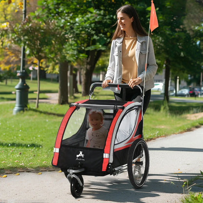 3-In-1 Bike Trailer, Running Stroller, 2 Seats, 5-Point Harness, Storage, Red Kids Bike Trailers at Gallery Canada