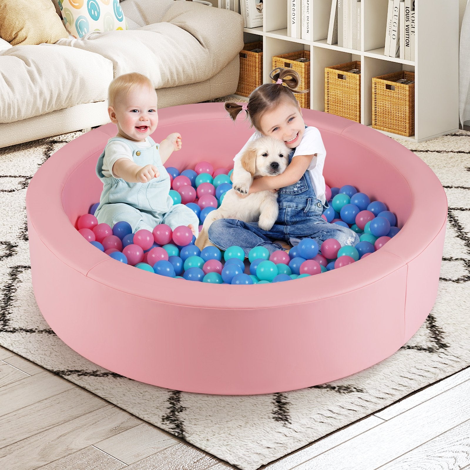 42.5 Inch Round Foam Ball Pits with 25D Sponge Filling and Washable PU Cover for Toddlers, Pink Climbers & Slides at Gallery Canada