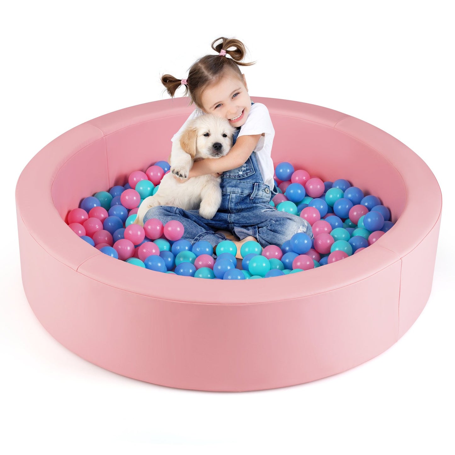 42.5 Inch Round Foam Ball Pits with 25D Sponge Filling and Washable PU Cover for Toddlers, Pink Climbers & Slides at Gallery Canada