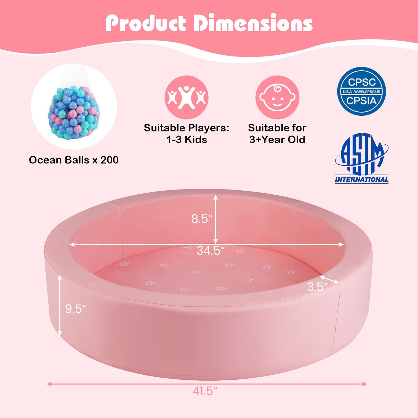 42.5 Inch Round Foam Ball Pits with 25D Sponge Filling and Washable PU Cover for Toddlers, Pink Climbers & Slides at Gallery Canada
