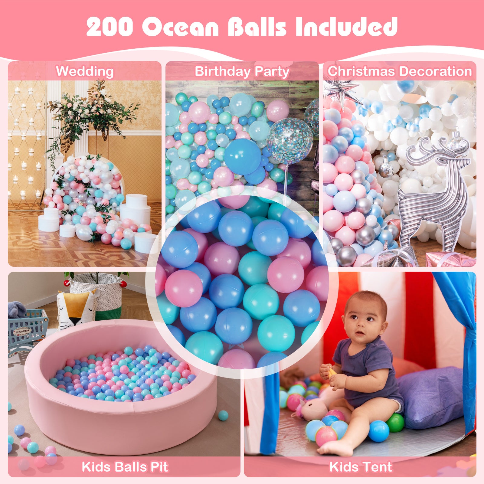 42.5 Inch Round Foam Ball Pits with 25D Sponge Filling and Washable PU Cover for Toddlers, Pink Climbers & Slides at Gallery Canada