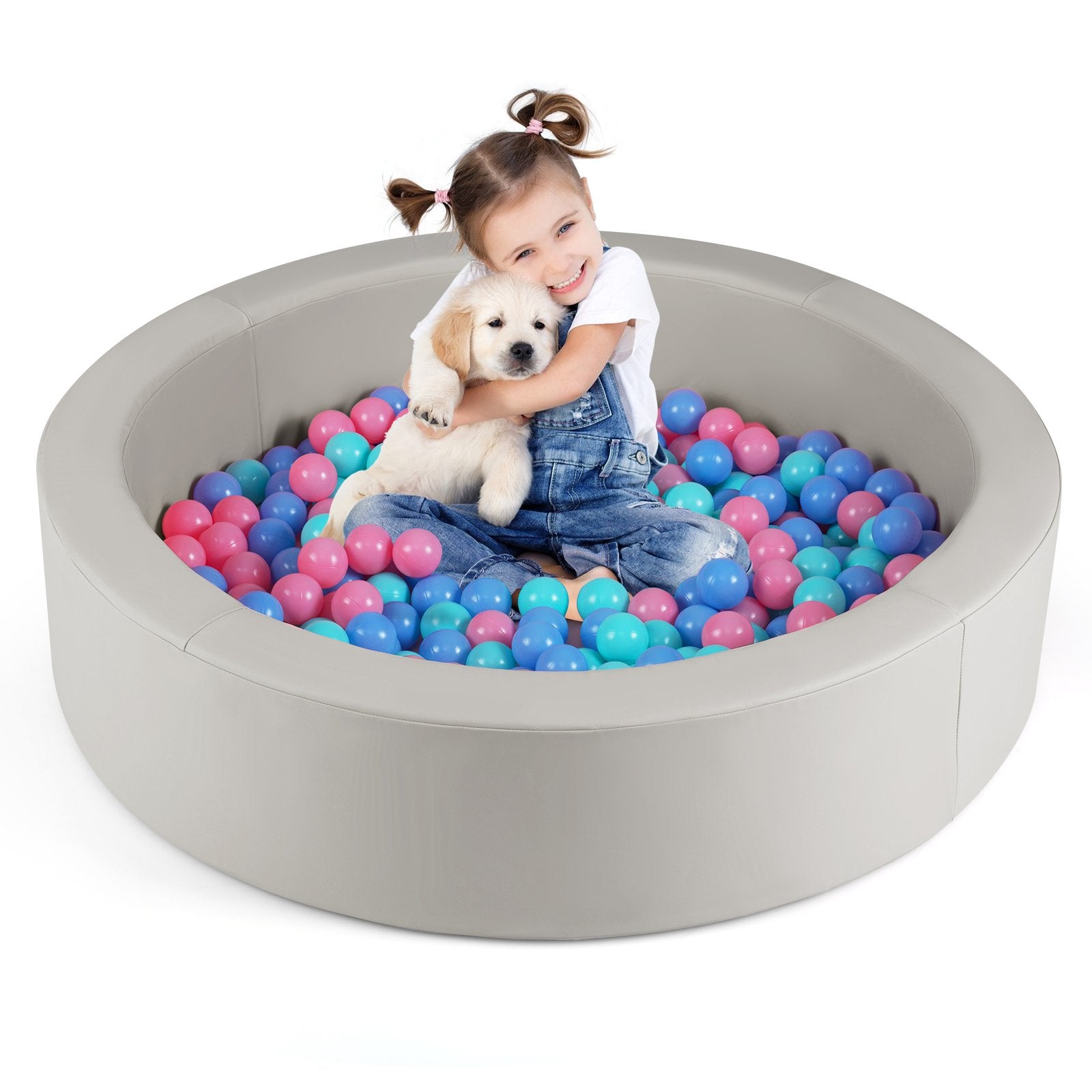42.5 Inch Round Foam Ball Pits with 25D Sponge Filling and Washable PU Cover for Toddlers, Gray Climbers & Slides at Gallery Canada
