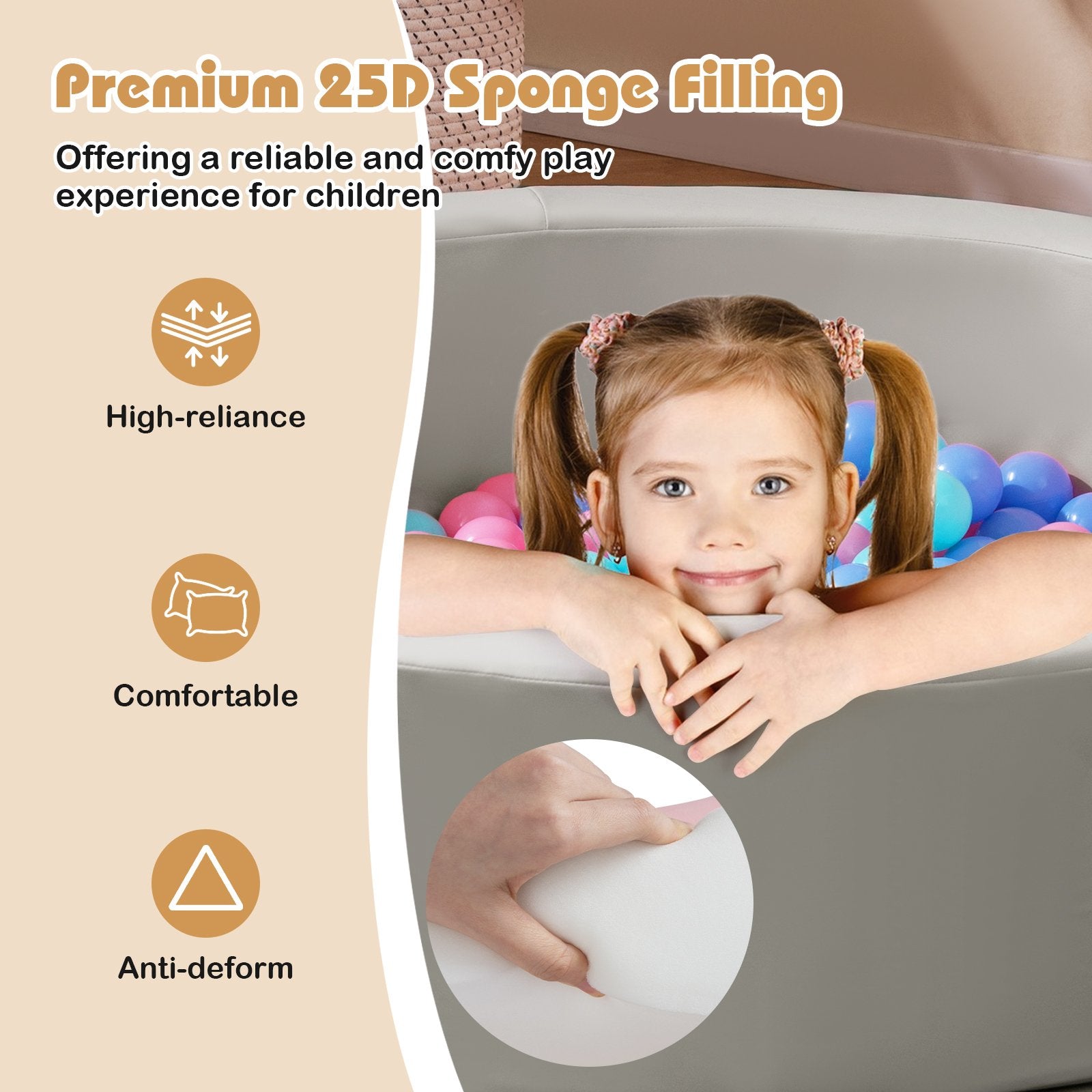 42.5 Inch Round Foam Ball Pits with 25D Sponge Filling and Washable PU Cover for Toddlers, Gray Climbers & Slides at Gallery Canada