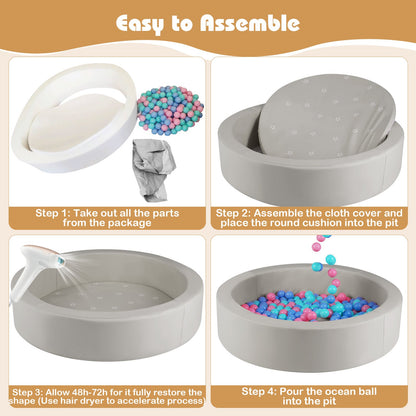 42.5 Inch Round Foam Ball Pits with 25D Sponge Filling and Washable PU Cover for Toddlers, Gray Climbers & Slides at Gallery Canada