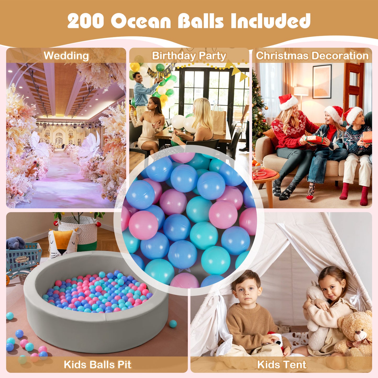 42.5 Inch Round Foam Ball Pits with 25D Sponge Filling and Washable PU Cover for Toddlers, Gray Climbers & Slides at Gallery Canada