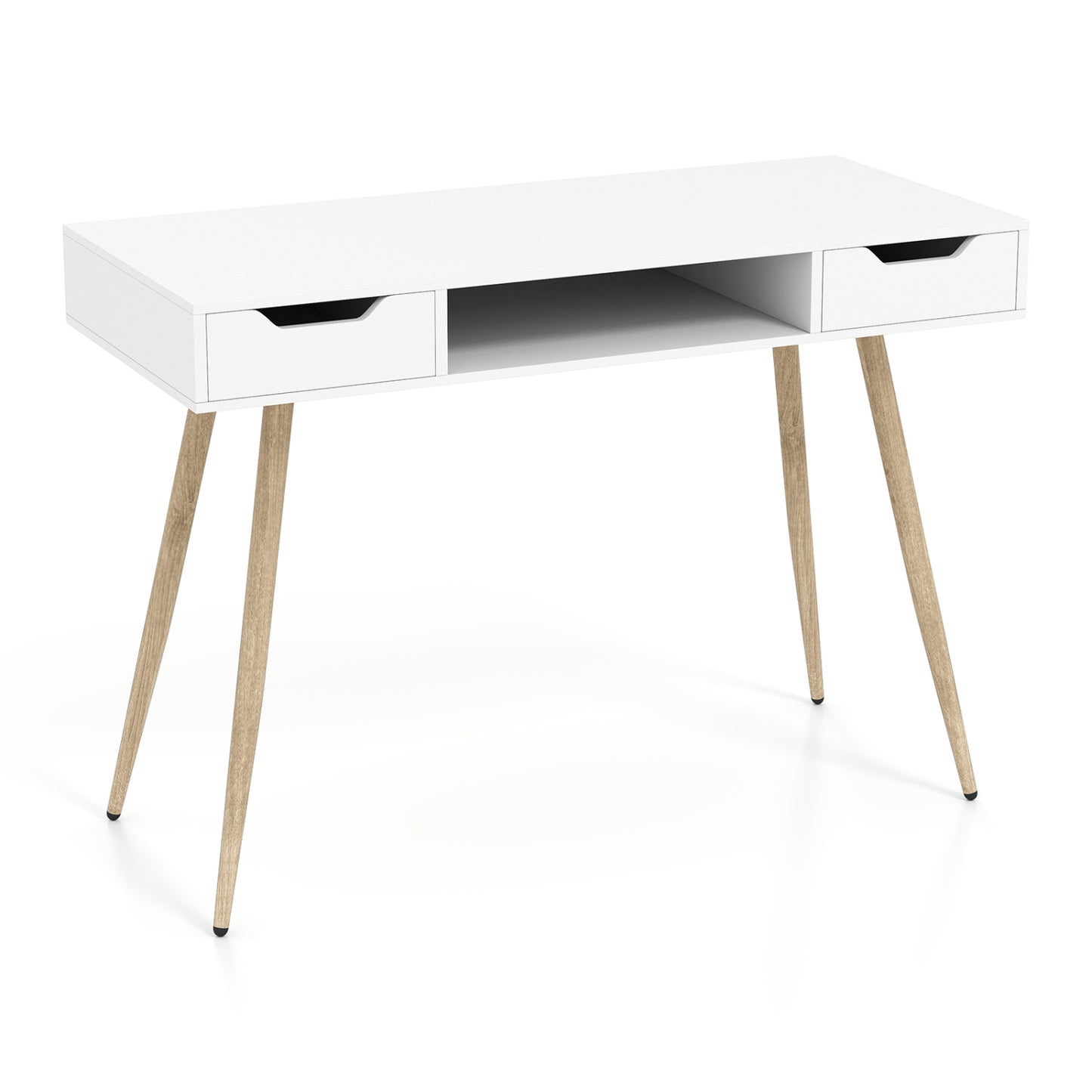 42.5" Mid Century Writing Desk, Metal Leg, Drawers, White Computer Desks White at Gallery Canada