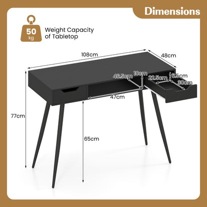 42.5" Mid Century Modern Writing Desk, Black Computer Desks at Gallery Canada