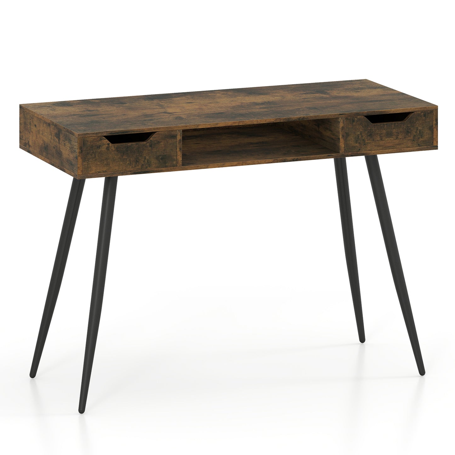 42.5" Mid Century Writing Desk, Metal Leg, Drawers, Rustic Brown Computer Desks at Gallery Canada