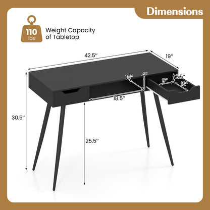 42.5" Mid Century Modern Writing Desk, Black Computer Desks at Gallery Canada