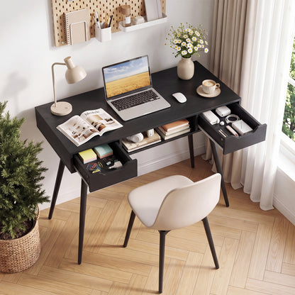 42.5" Mid Century Modern Writing Desk, Black Computer Desks at Gallery Canada