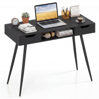 42.5" Mid Century Modern Writing Desk, Black Computer Desks Black at Gallery Canada