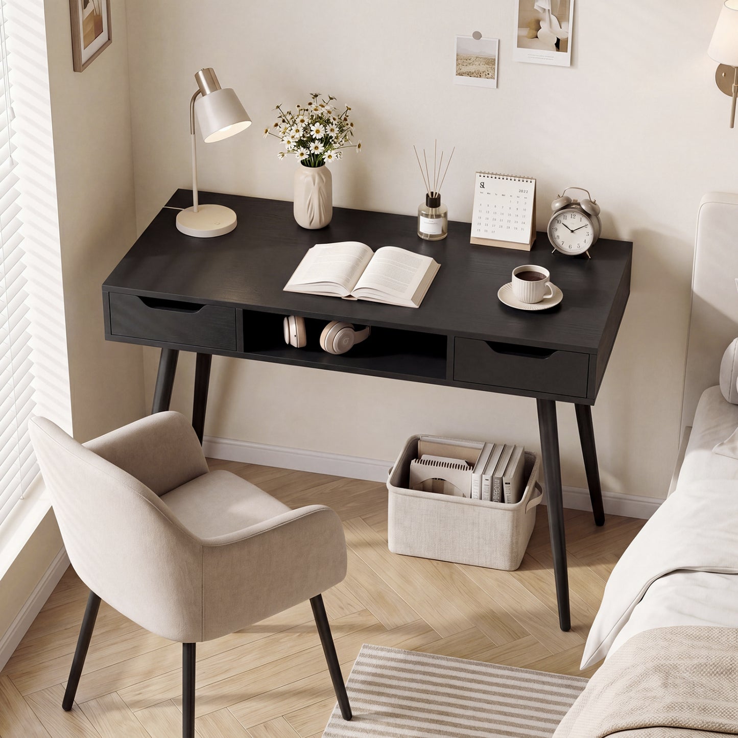 42.5" Mid Century Modern Writing Desk, Black Computer Desks at Gallery Canada