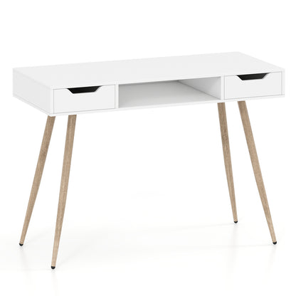 42.5" Mid Century Writing Desk, Metal Leg, Drawers, White Computer Desks at Gallery Canada