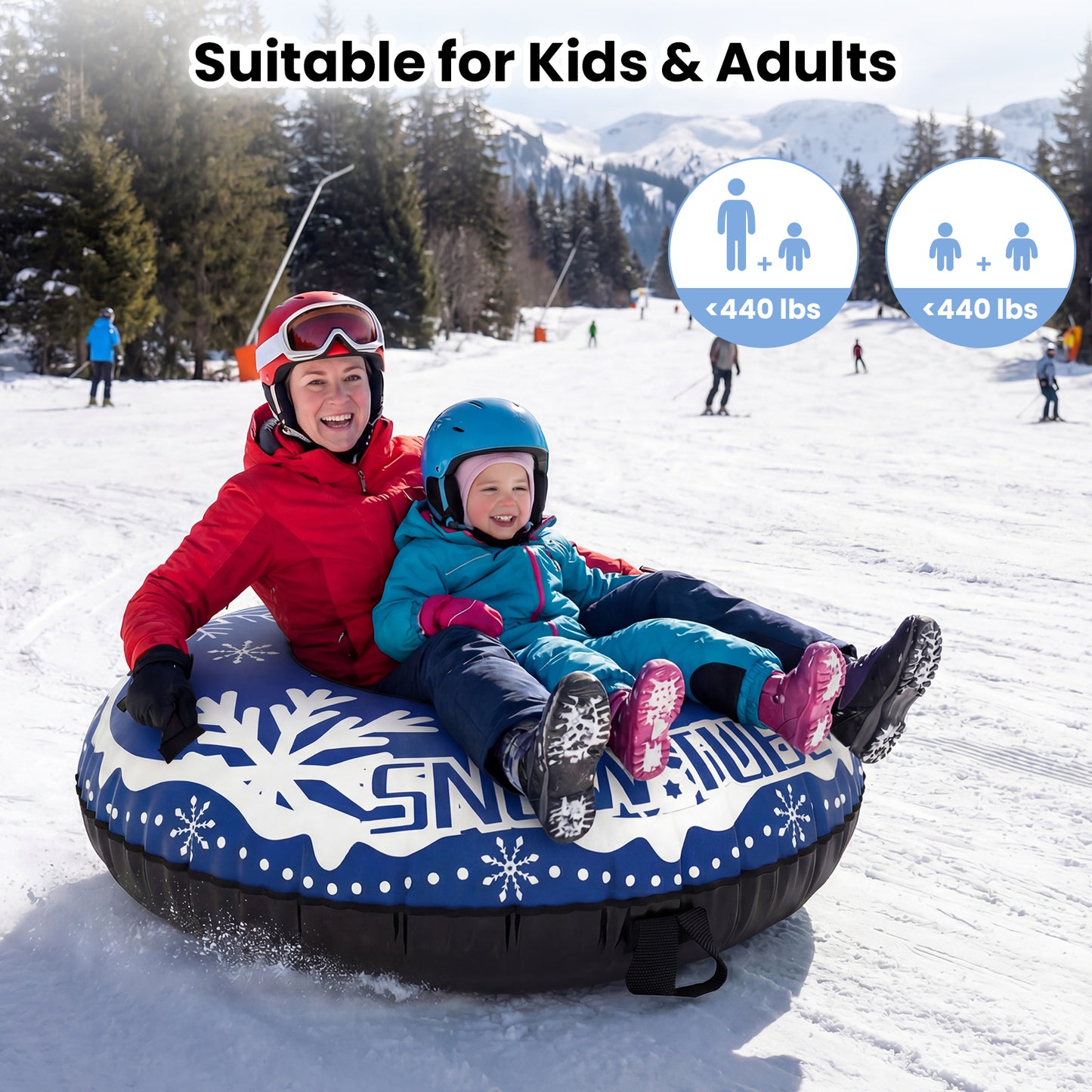 42" Heavy-duty Inflatable Snow Tube with Detachable Tow Strap, Blue Winter Sports & Activities at Gallery Canada