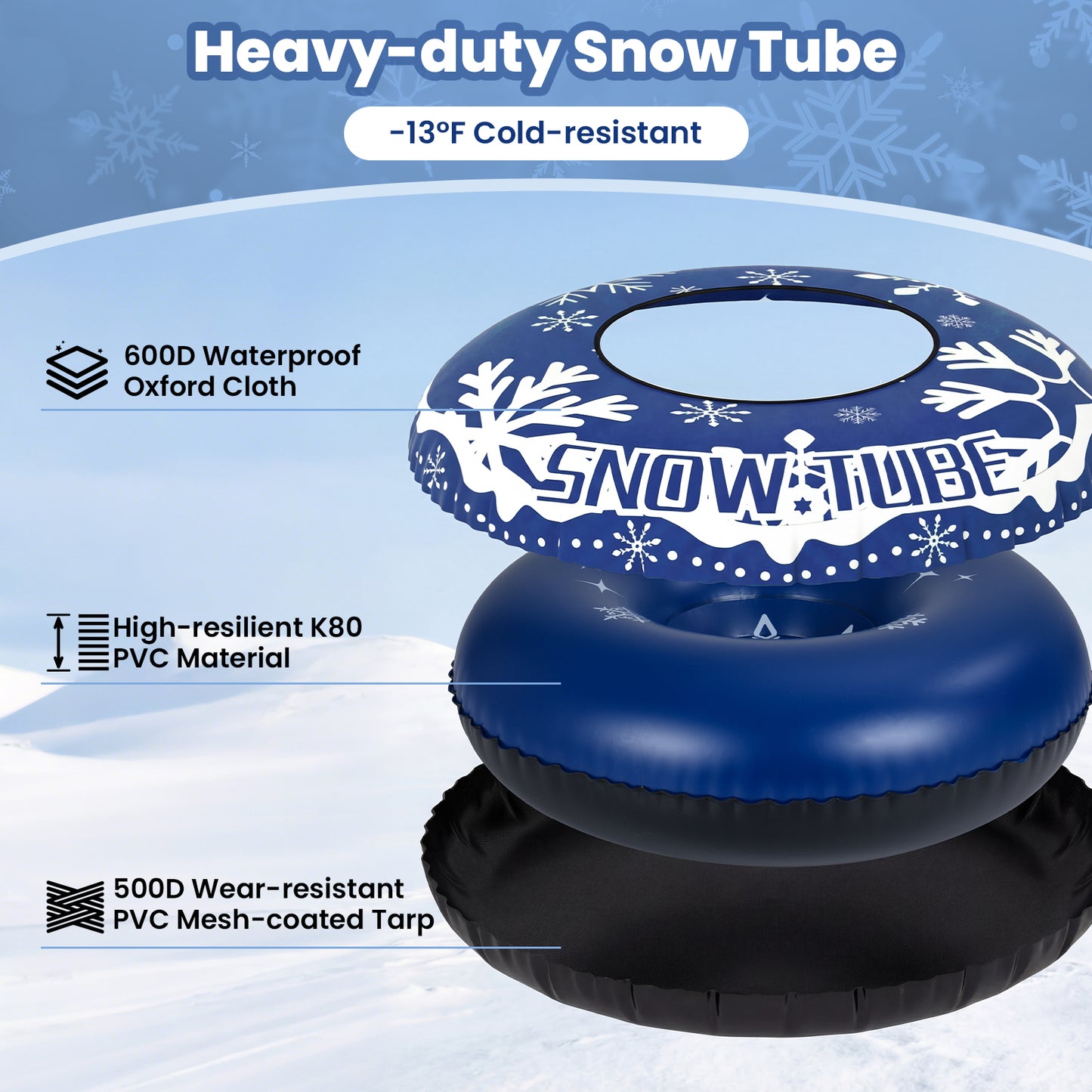 42" Heavy-duty Inflatable Snow Tube with Detachable Tow Strap, Blue Winter Sports & Activities at Gallery Canada