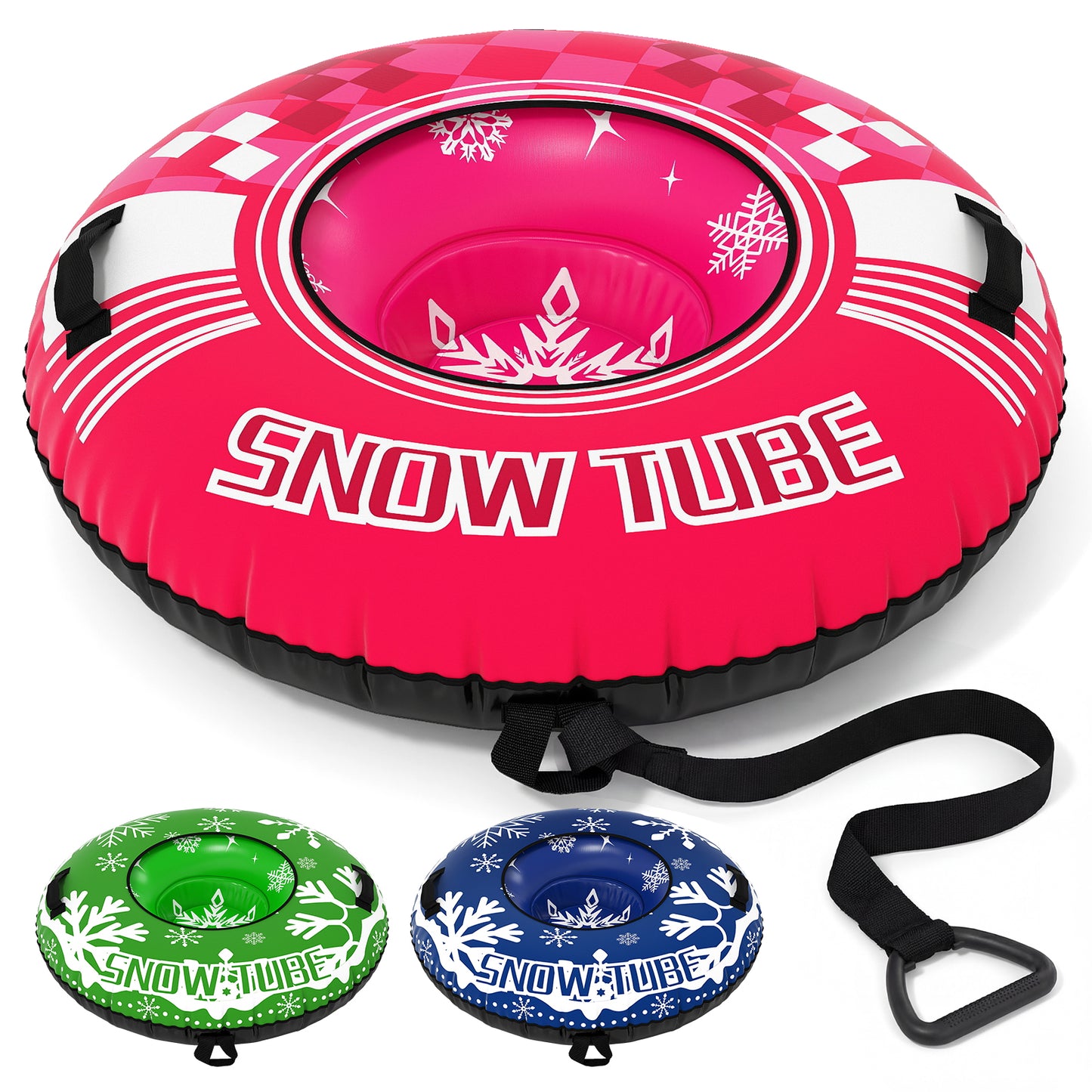 42" Heavy-duty Inflatable Snow Tube with Detachable Tow Strap, Pink Winter Sports & Activities at Gallery Canada