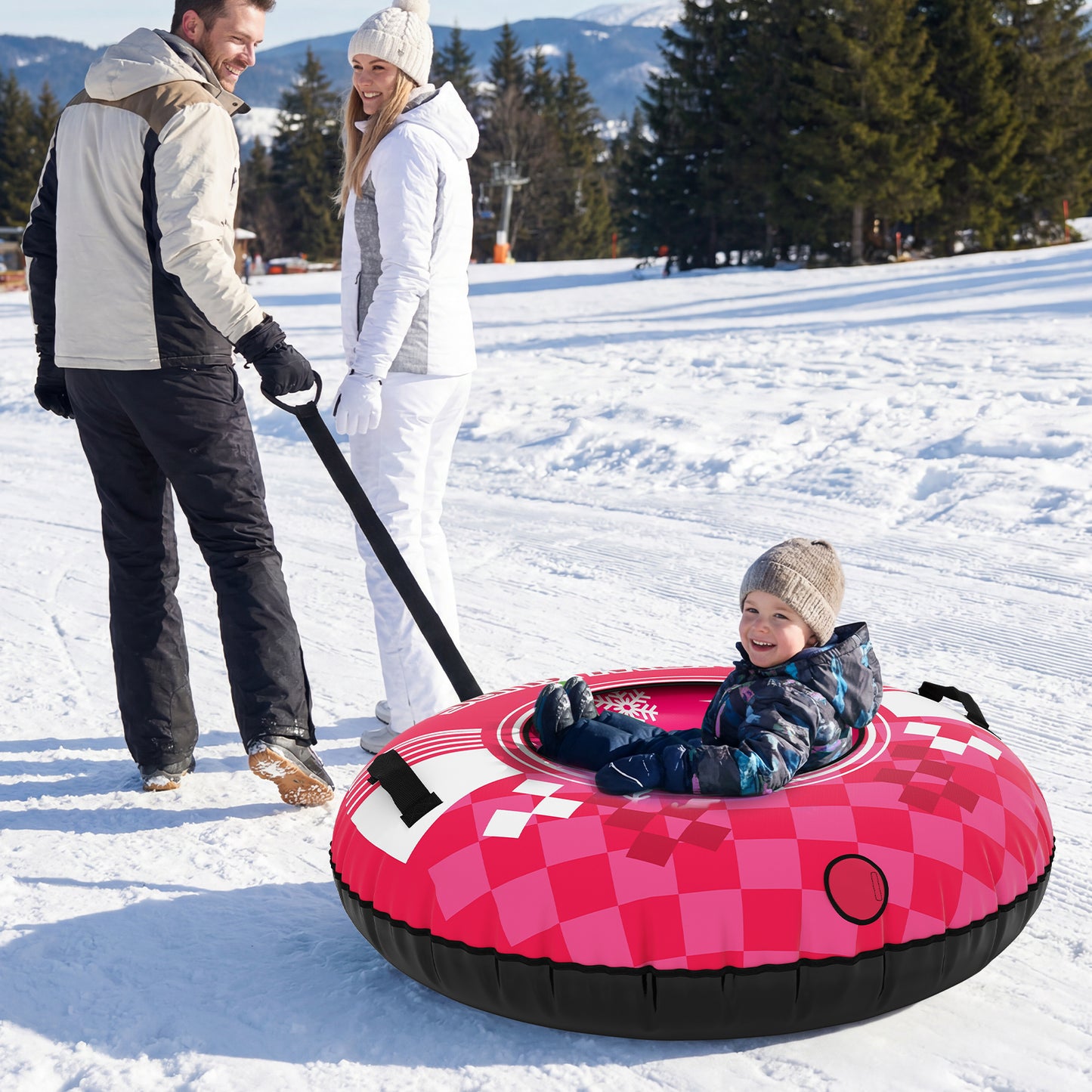 42" Heavy-duty Inflatable Snow Tube with Detachable Tow Strap, Pink Winter Sports & Activities at Gallery Canada