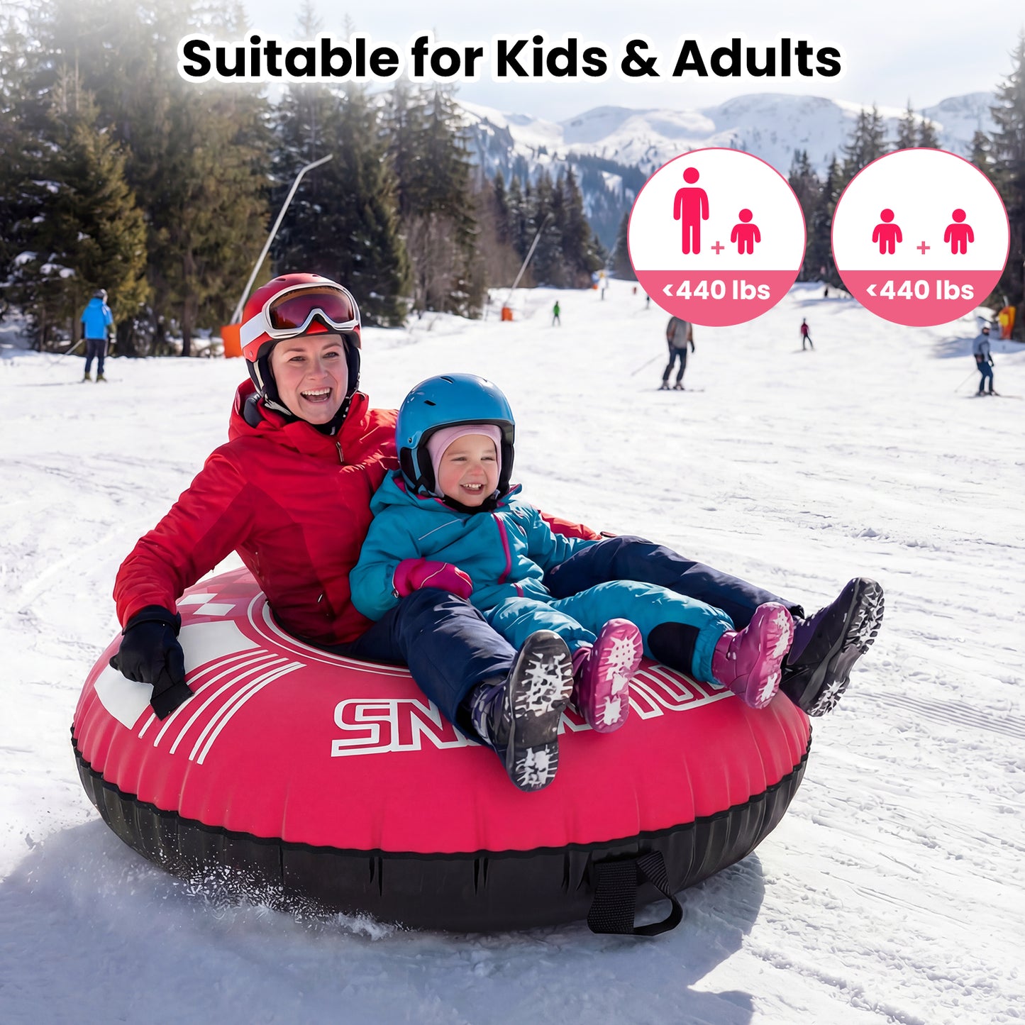 42" Heavy-duty Inflatable Snow Tube with Detachable Tow Strap, Pink Winter Sports & Activities at Gallery Canada