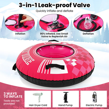 42" Heavy-duty Inflatable Snow Tube with Detachable Tow Strap, Pink Winter Sports & Activities at Gallery Canada