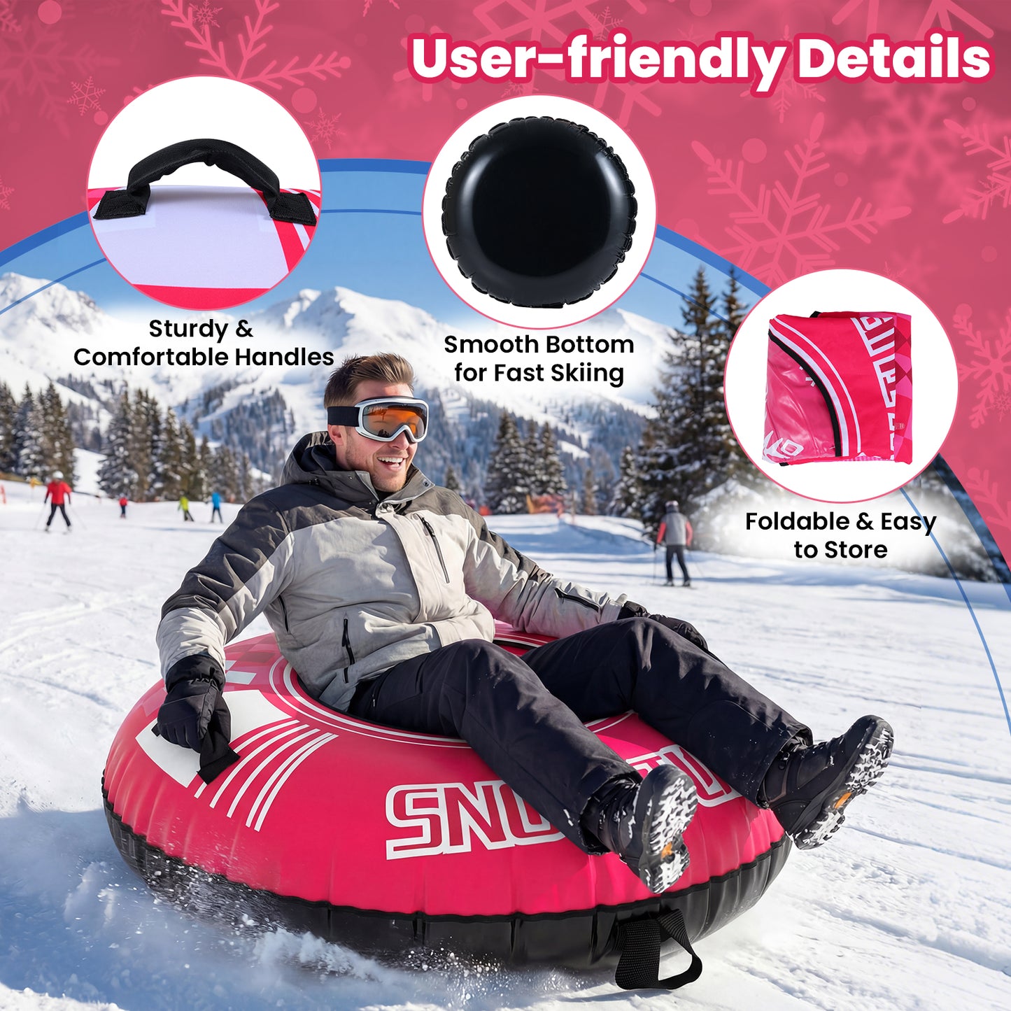 42" Heavy-duty Inflatable Snow Tube with Detachable Tow Strap, Pink Winter Sports & Activities at Gallery Canada