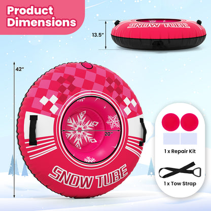 42" Heavy-duty Inflatable Snow Tube with Detachable Tow Strap, Pink Winter Sports & Activities at Gallery Canada
