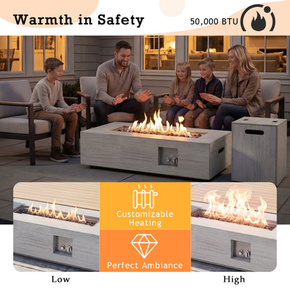 42 Inch 50,000 BTU Outdoor Rectangular Fire Table, With Tank Holder, Light Gray Fire Pit Tables at Gallery Canada