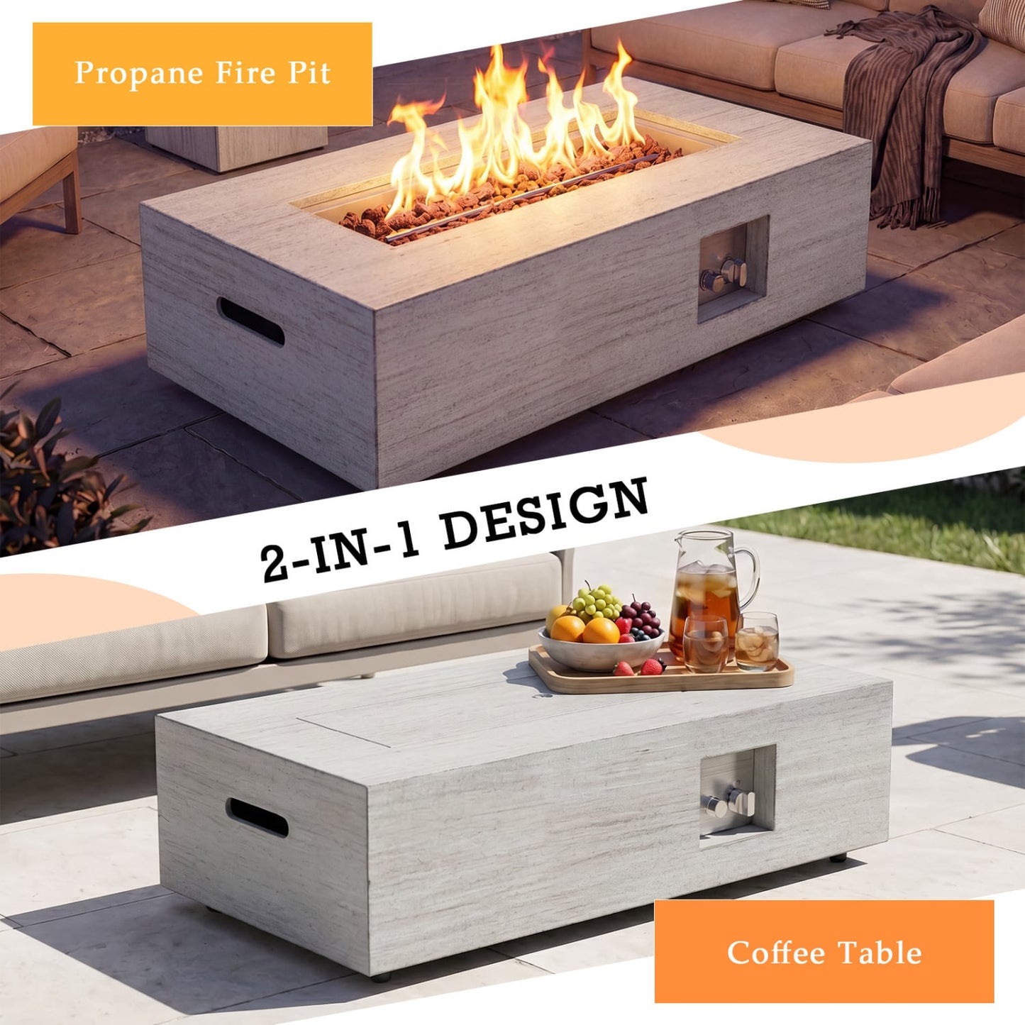42 Inch 50,000 BTU Outdoor Rectangular Fire Table, With Tank Holder, Light Gray Fire Pit Tables at Gallery Canada