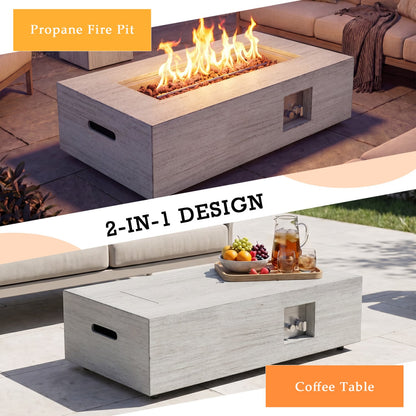 42 Inch 50,000 BTU Outdoor Rectangular Fire Table, With Tank Holder, Light Gray Fire Pit Tables at Gallery Canada