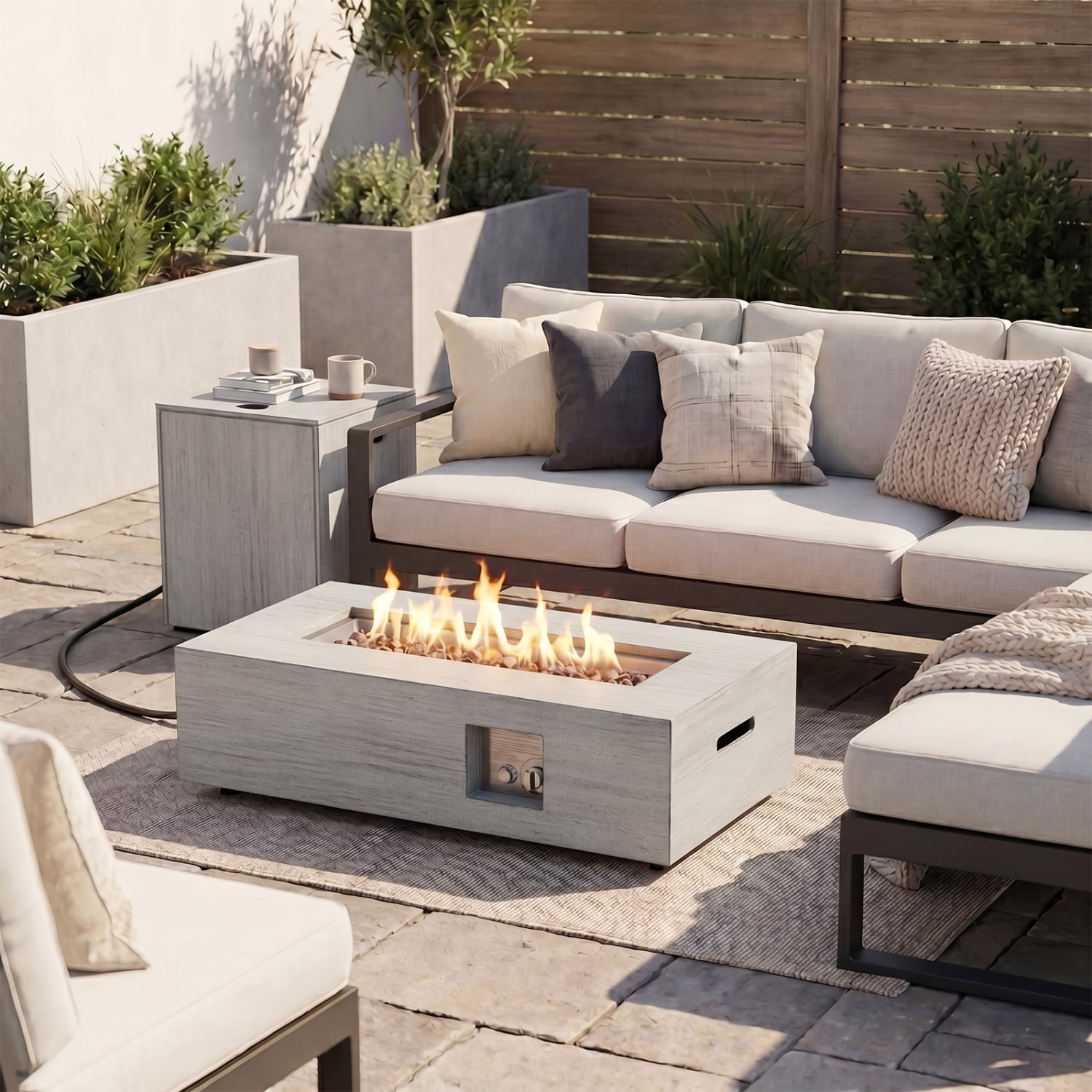 42 Inch 50,000 BTU Outdoor Rectangular Fire Table, With Tank Holder, Light Gray Fire Pit Tables at Gallery Canada