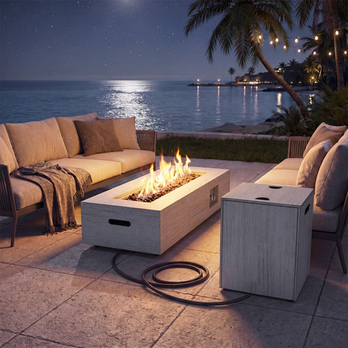 42 Inch 50,000 BTU Outdoor Rectangular Fire Table, With Tank Holder, Light Gray