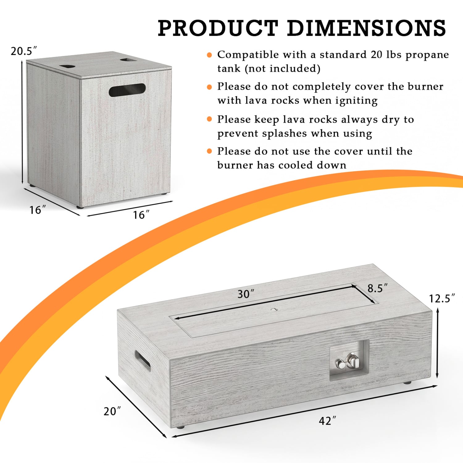 42 Inch 50,000 BTU Outdoor Rectangular Fire Table, With Tank Holder, Light Gray Fire Pit Tables at Gallery Canada