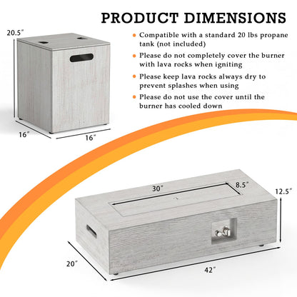 42 Inch 50,000 BTU Outdoor Rectangular Fire Table, With Tank Holder, Light Gray Fire Pit Tables at Gallery Canada