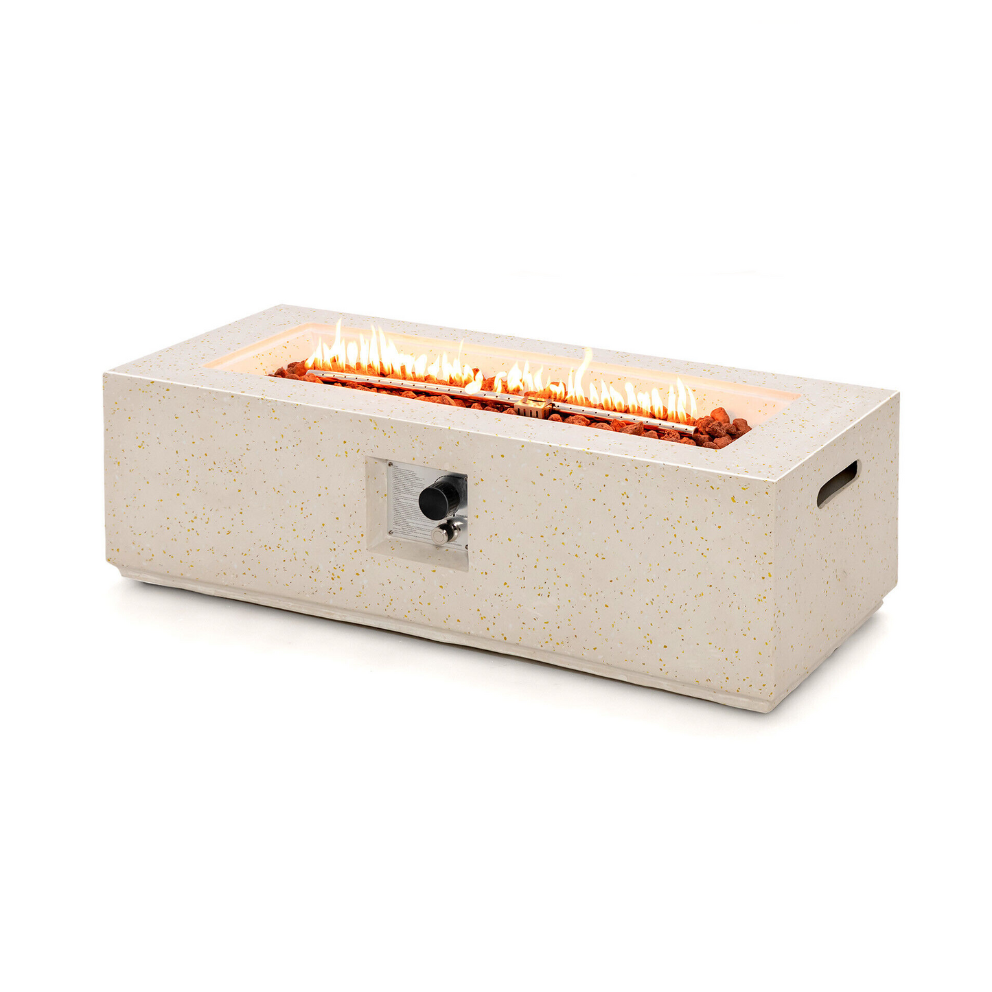 42 Inch 50,000 BTU Terrazzo Fire Pit Table, With PVC Cover, White Fire Pit Tables White at Gallery Canada