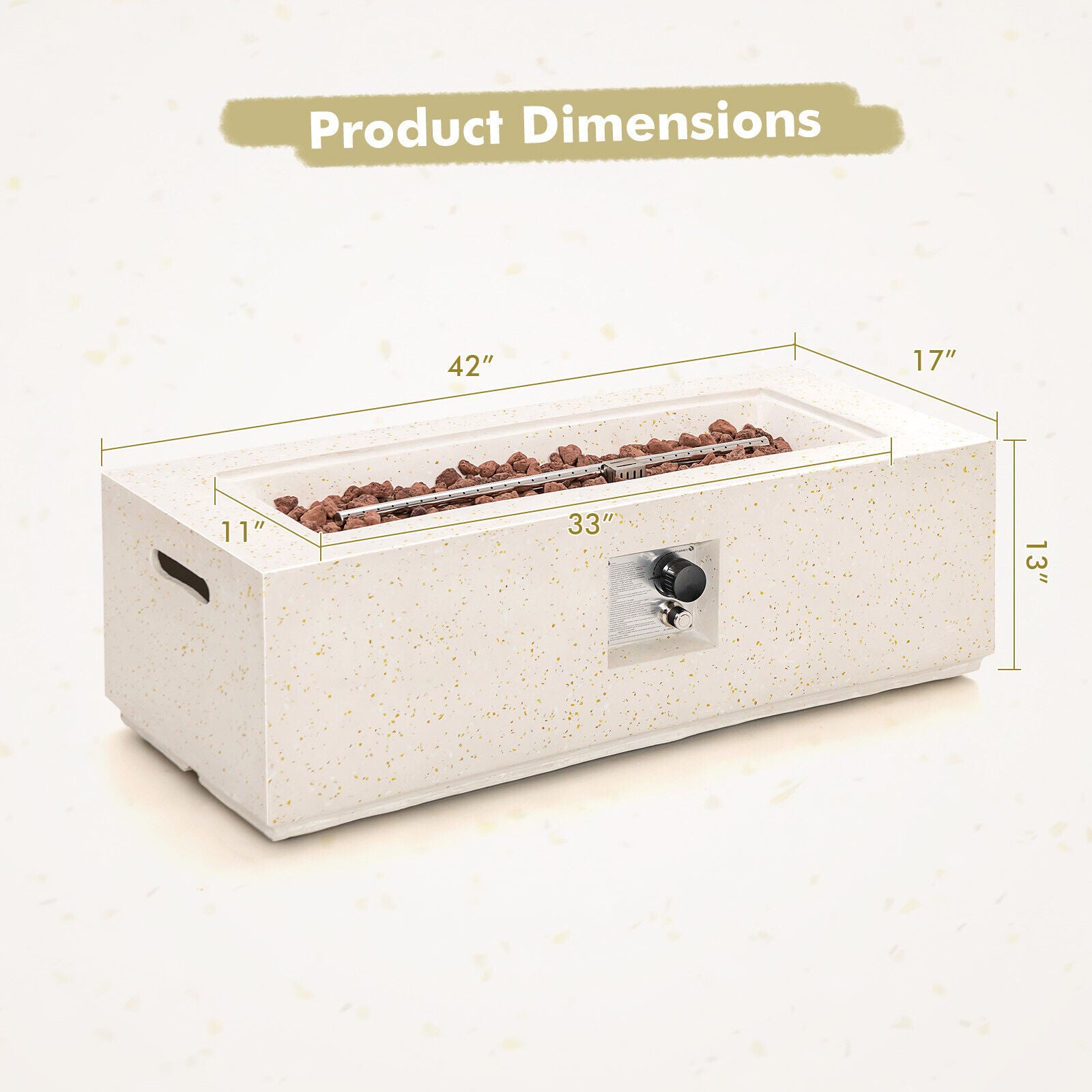 42 Inch 50 000 BTU Rectangle Terrazzo Fire Pit Table with PVC Cover, White Fire Pit Tables at Gallery Canada