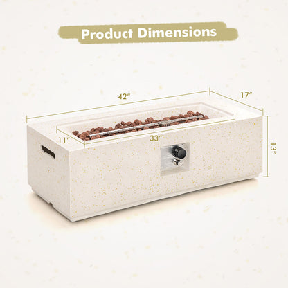 42 Inch 50 000 BTU Rectangle Terrazzo Fire Pit Table with PVC Cover, White Fire Pit Tables at Gallery Canada