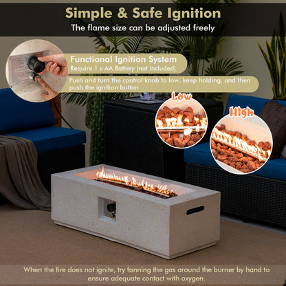 42 Inch 50 000 BTU Rectangle Terrazzo Fire Pit Table with PVC Cover, White Fire Pit Tables at Gallery Canada