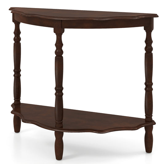 42 Inch Half Moon Console Table With Shelf, Espresso